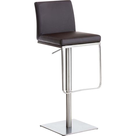Tabouret de bar x1 avec repose-pieds plaque de base carrée en acier inoxydable assise en PVC marron 100005310