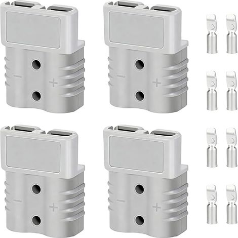 Conector de batería Anderson de 4 piezas, 50 A, 600 V, enchufe de batería de conexión rápida con 8 terminales de cobre plateado, conector modular para baterías de litio, fuentes de alimentación, autom (1/5)