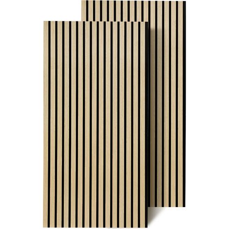 Wolketon Akustikpaneel Wandpaneel Holzlamellen 120x60 cm, Naturholz, Filz MDF, 2 Stück, Schallabsorber Dämmplatte (1/5)