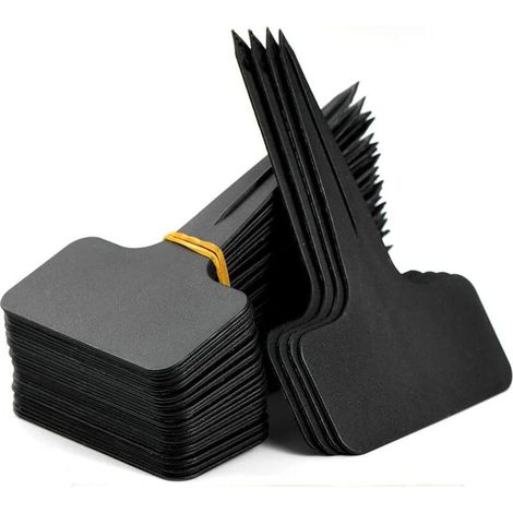 100 pièces Etiquette Jardin Exterieur Marqueurs en Plastique de Plantes Type T Plastique Etiquette Potager avec Stylo étanche Etiquetage Réutilisable et Accessoires pour Plantes(Noir) (1/5)