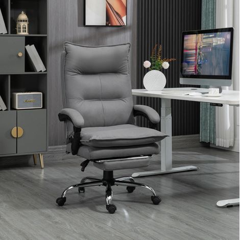 Chaise de bureau en polyester gris avec massage, chauffage, dossier 155° et repose-pieds, 66x74x114-121,5 cm (1/5)