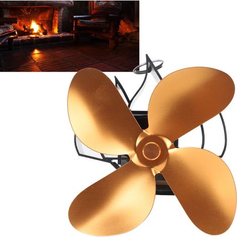 Ventilateur de cheminée, ventilateur thermique, poêle à pétrole, poêle à bois, ventilateur thermique auto-générateur, doré (1/5)