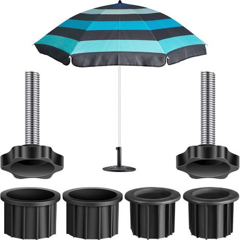 Lot de 2 Réducteurs pour Pied de Parasol - Acier Inoxydable et PP Noir - Compatible avec Poteaux Jusqu'à 55 mm - Pour Stabilisation Extérieure (1/5)