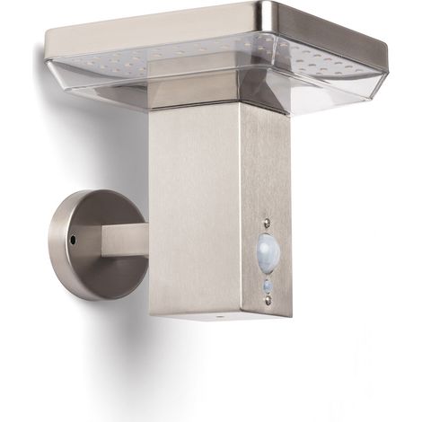 Aplique de Pared Exterior Solar LED 5W Acero Inoxidable con Sensor de Movimiento Barton Square Plateado