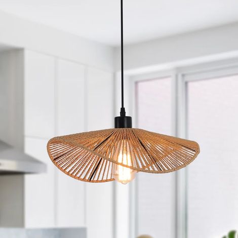 Ganeed Boho Rattan Pendant Light Fixture Modern Style Hanging Light Bamboo Handwoven 1-Light Hanging Lamp for Farmhouse Bedroom Living Room Dining Room (1/5)