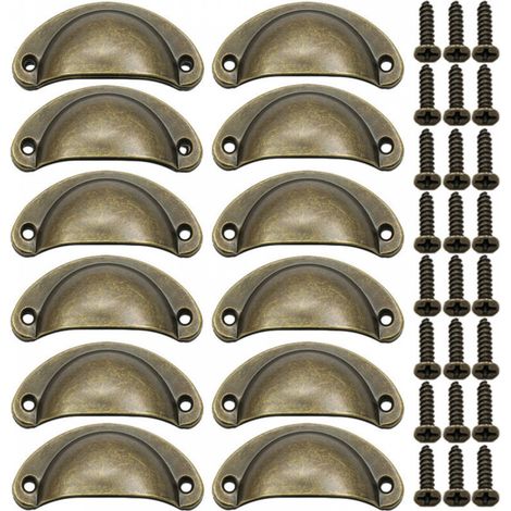 12 pièces Vintage coquille métal porte bouton tire coquille tiroir poitrine boutons avec 24 vis meubles bouton bouton Antique laiton (1/5)