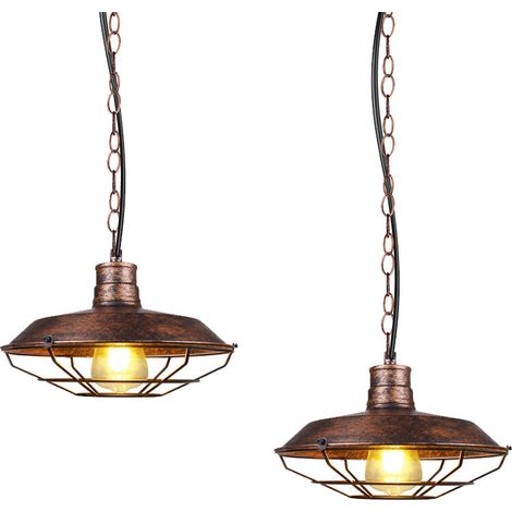 26cm Lustre Suspension Design Vintage Industrielle Rétro Fer Abat-jour E27 40W Rouille 2PCS (1/4)
