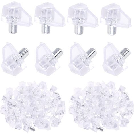Lot de 200 broches transparentes de 5 mm en plastique transparent pour étagères, supports d'étagères et centres de divertissement