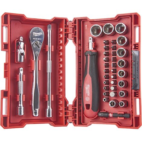 Set metrico di Bit Cricchetto e bussole Da 1/4" - 38 Pezzi Milwaukee 4932479096
