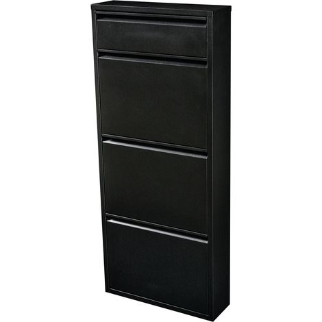 Helloshop26 – Meuble à chaussures noir avec 4 tiroirs inclinables – Dimensions 118x50x15 cm – Montage mural simple – Rangement pour 6 paires