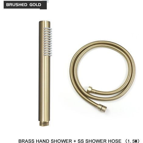 (Flexible de douche B Gold) Pommeau de douche à main en laiton, pommeau de douche rond pour salle de bain, blanc/or brossé/chrome/gris/noir mat (1/5)