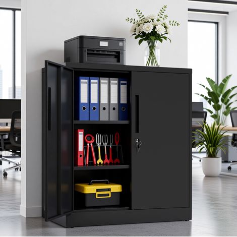 MEUBLIV Metallschrank 80x40x90 cm schwarz – 2 abschließbare Türen (1/5)