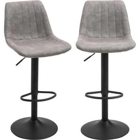 Set 2 Sgabelli da Bar con Schienale, Poggiapiedi e Altezza Regolabile Stile Industriale, Grigio (1/5)