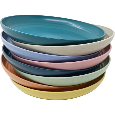 Lot de 8 assiettes en plastique léger incassables, non toxiques, passent au lave-vaisselle et au micro-ondes et saines (25,4 cm) (1/5)