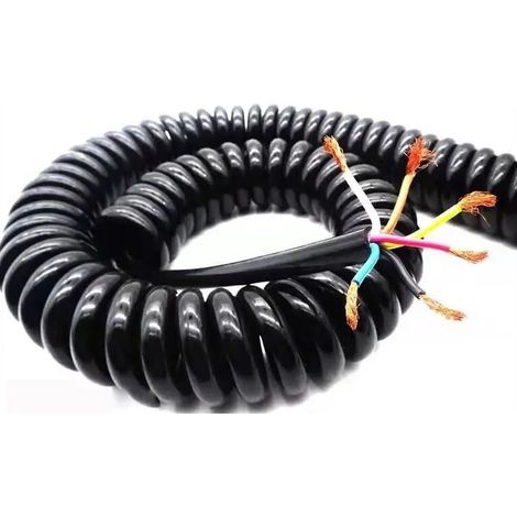 Cordon d'Alimentation Rétractable à Ressort - 6 Brins, 3m, Noir (1/4)
