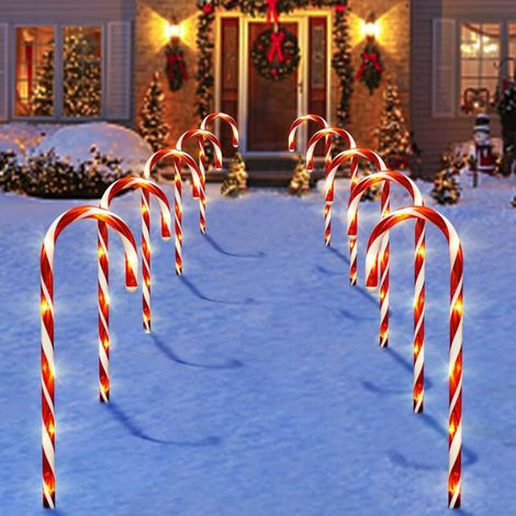 Weihnachtsdekoration für den Außenbereich, 10 Lichterketten in Form von Zuckerstangen, 53 cm lange Solarleuchten mit 8 Beleuchtungsmodi, wasserdichte Gartenbeleuchtung für Weihnachtsdekorationen, Terr (1/4)