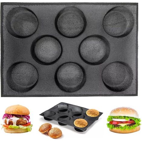 Silikon Hamburgerbrötchenform für glutenfreie Hamburger 8 Mulden, antihaftbeschichtet, mit Löchern (1/5)