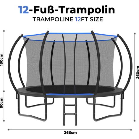 Trampolino rotondo 366 cm con rete di sicurezza e scala, acciaio, nero e blu DESVIAE (1/4)