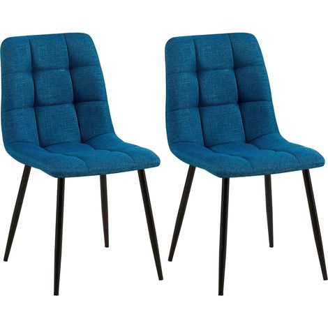 Lot de 2 chaises de salle à manger coutures décoratives carrées assise en tissu bleu pieds en métal noir 100001574 (1/5)