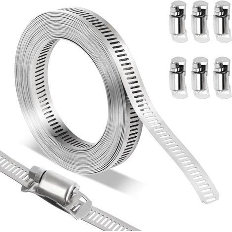 2.5M Collier de serrage inox métallique Réglables de Tuyau Clips, Collier à Vis sans Fin en Acier inox 304, Avec 6 fermetures (1/5)