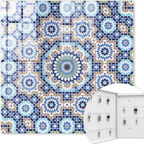Armoire à clés - (30 cm x 30 cm) - Boîte à clés murale - Coffret de rangement pour clés - Couleur blanche - Ouverture vers la gauche - Pour maison et bureau - mosaïque orientale (1/5)