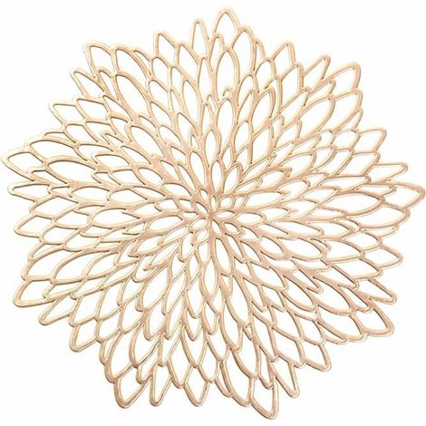 HOXILEELEOLot de 6 sets de table ronds en PVC, lavables et résistants à la chaleur,pour table de cuisine,centre de table de mariage,or foncé (1/5)