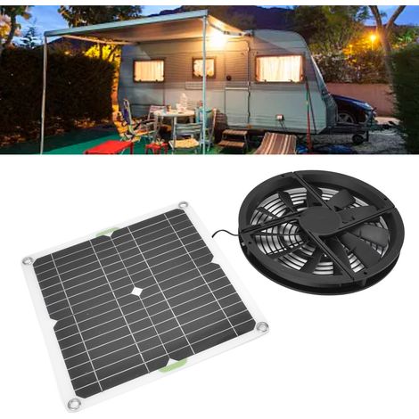 Ventilador solar con panel de 100 W, kit de ventilación para gallineros, invernaderos y refugios, panel solar impermeable y a prueba de fugas, 25 cm de diámetro. (1/5)