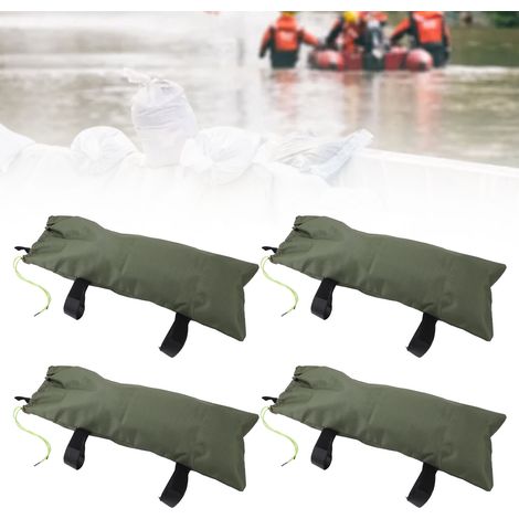 Juego de 4 bolsas de protección contra inundaciones, tela Oxford 600D, lona resistente, 70 x 30 cm, cierre con cordón verde, para la protección de edificios residenciales. (1/5)