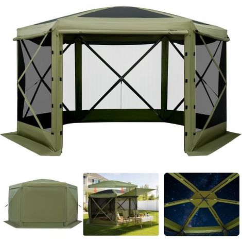 Carpa Plegable de 6 Lados 3,6 x 3,6 m, Pérgola de Jardín con Techo Desmontable y Bolsa de Transporte, Carpa de Exterior para 8 a 10 Personas, para Fiesta, Camping, Playa, Patio, Jardín, Verde (1/5)