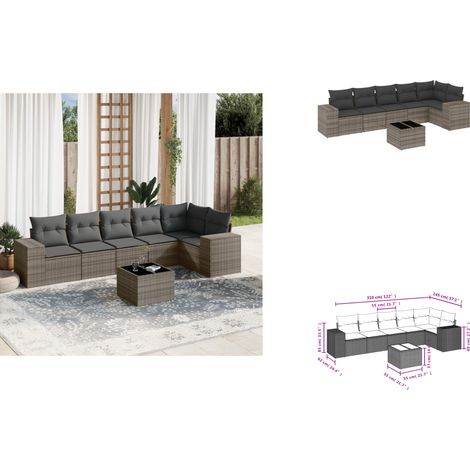 7-tlg. Garten-Sofagarnitur mit Kissen Grau Poly Rattan - Gartenmöbel - PE-Rattan Möbel - Outdoor Set - Esstisch - Lounge Gruppe (1/3)