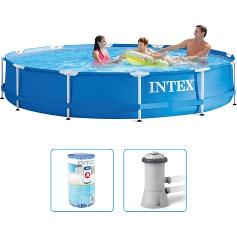 Piscine à cadre métallique Intex - 366 x 76 cm - Ronde - Avec pompe de filtration