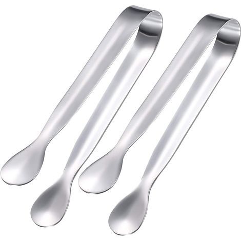2-teiliges Küchenzangen-Set, Zuckerzange, Eiszange, Edelstahl, 11 cm, ideal zum Grillen, für Süßigkeiten, Kekse, Eiswürfel, Kaffee und Buffets, Edelstahl, Silber (1/5)