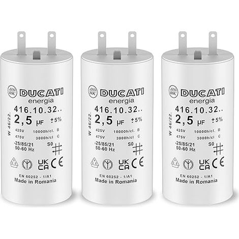 Lot de 3 condensateurs 2,5 uF 450V AC – Durée de vie 10 000 heures – Compatible moteurs volets roulants Somfy – Cylindrique DUCATI (1/4)