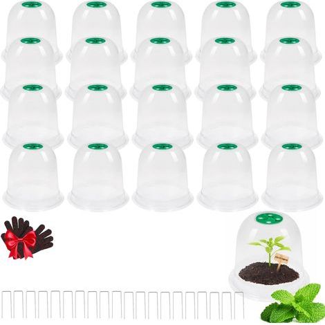20 Pieces Garden Cloches, Transparent PVC Dome, Adjustable Valve, Frost and Wind Protection, for Vegetable Gardens (1/5)
