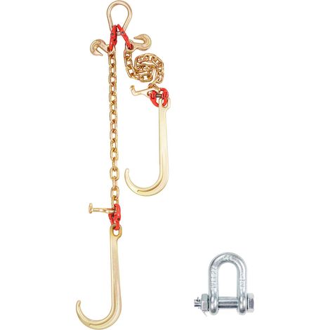 G80 V Bride de Remorquage, Chaîne 3/8" x 2' avec Crochets en J 15", Crochets en T et Crochets de Préhension, Charge de Travail Sécurisée de 7800 lbs pour Camion à Plateforme et Dépanneuse (1/5)