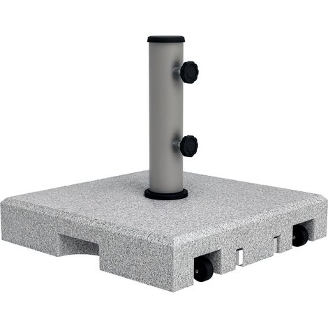 Base per ombrellone in granito da 28 kg con manico estensibile e ruote, 41 x 41 x 37,5 cm, grigia