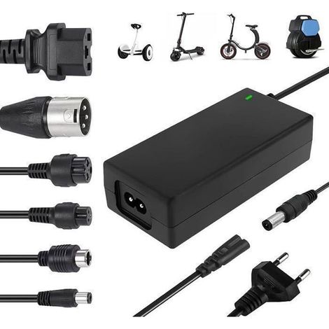 Cargador de batería universal de 42V/36V 2A para patinetes eléctricos y patinetes de equilibrio, con 6 conectores.