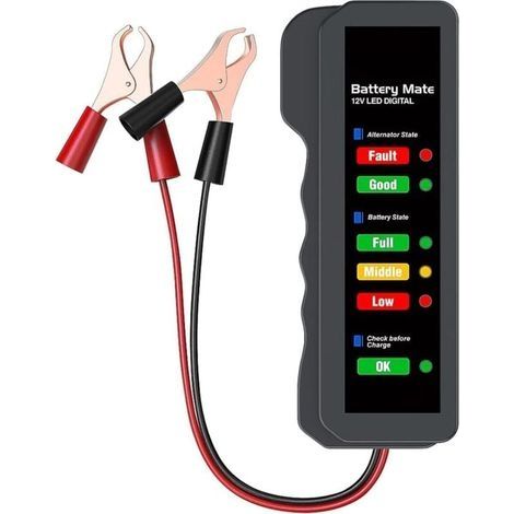 1 Pièce Testeur de batterie de voiture 12V,testeur d'alternateur automobile,vérificateur de batterie,analyseur pour vérifier l'alternateur et le système de charge de la batterie,indication LED (1/4)