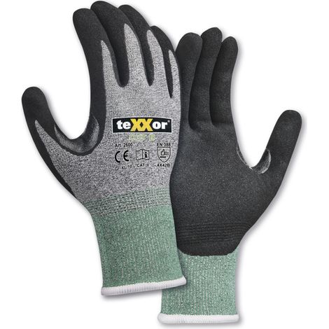 teXXor® Schnittschutz-Strickhandschuhe CUT B, Grau-meliert/Grün/Schwarz