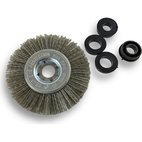 Brosse circulaire NYLON Abrasif  Ø 100 mm  Epaisseur 1 rang  Carbure de silicium Grain 80  Alésage 16 mm  Touret meuleuse ponceuse  Brossage décapage polissage dérouillage  Kibros 214101KR80 (1/5)