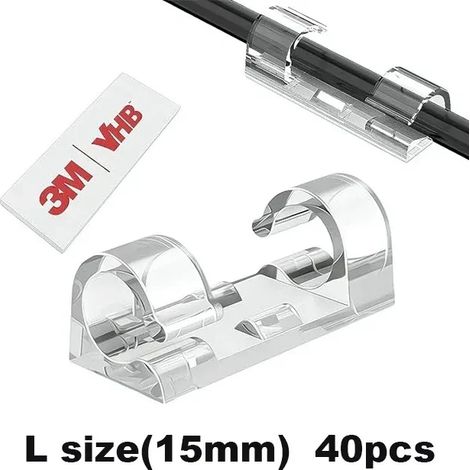Lot de 20/40 clips de câble auto-adhésifs résistants pour une gestion optimale des câbles TV et PC. Organiseur et élégant pour vos cordons et câbles. (1/5)