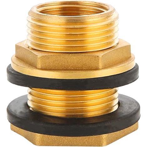 Traversée de tonneau d'eau de pluie en laiton femelle G3/4"(Ø24mm) x mâle G1"(Ø32,5mm),2 joint d'étanchéité inclus,Raccord de réservoir Passage pour réservoirs Réservoirs Fûts (1/5)
