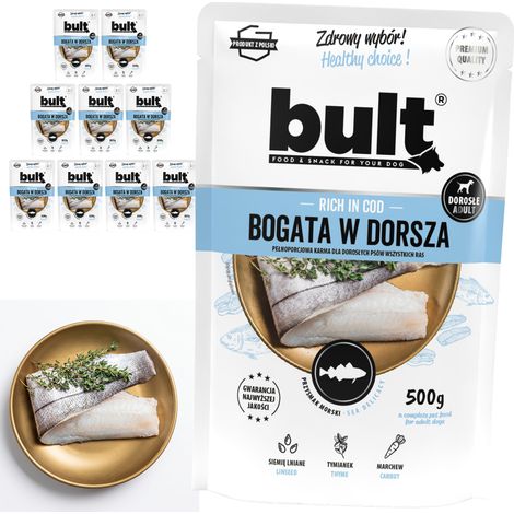 Alimento húmedo para perros BULT sabor bacalao, sobres de 10 x 500 g (1/2)