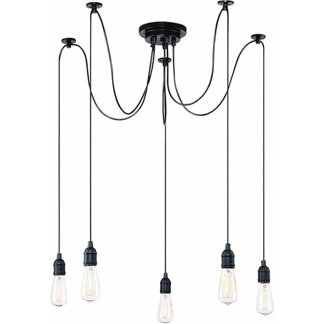 Moderne et Rétro Lustre Suspension, 5 Bras Suspension Luminaire DIY Créatif Lustre Araignee Ajustable 150CM Vintage Lampe de Plafond avec E27 Douille, Noir - 5 Lumières BLOW (1/4)