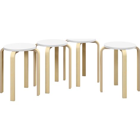 Set 4 Sgabelli Rotondi e Impilabili Ø40x45 cm in Legno Bianco (1/5)