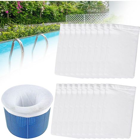 20 Pièces Chaussette Skimmer Piscine, Reutilisable Filtres en Tissu de Nylon Élastique, Blanc Filtre Skimmer Piscine pour Feuilles, Cheveux, Pollen