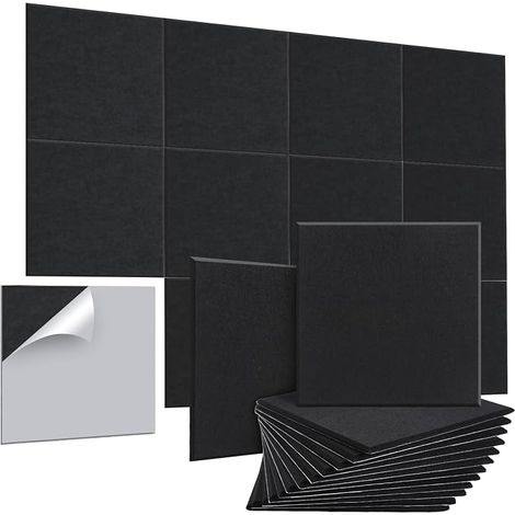 12 Pack 30301cm Self-Adhesive Acoustic Foams High Density Noise Reducing Acoustic Treatment for Indoor Studio and Office (Black+Sticker) (1/5)