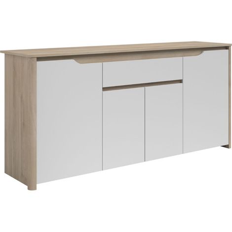 Buffet 4 portes 2 tiroirs aspect bois clair façades blanches - TIFFENE (1/5)