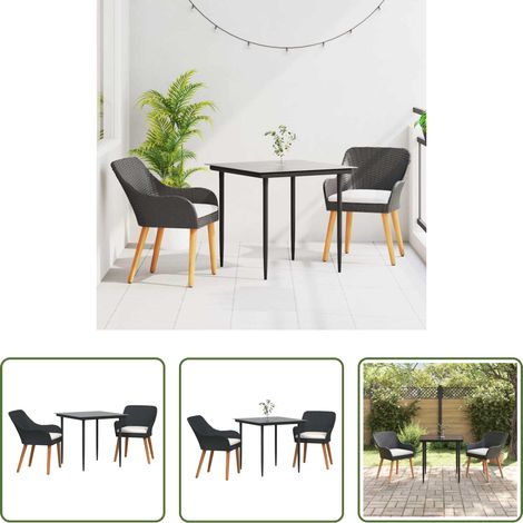 vidaXL Gartentisch - Garten Essgruppe mit Kissen 3 pcs Schwarz Poly-Rattan (1/5)