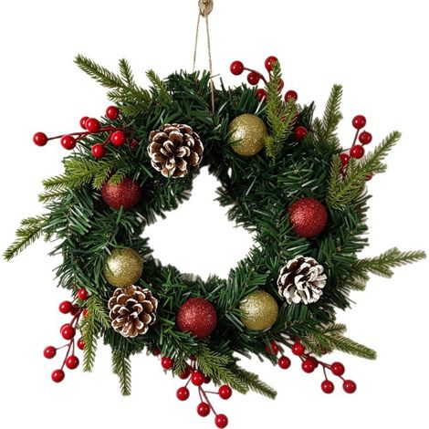 Weihnachtskranz mit Dekoration – Beeren und Tannenzapfen – Weihnachtsdekoration aus Kunststoff für Türen, Fenster und den Innenbereich (1/4)